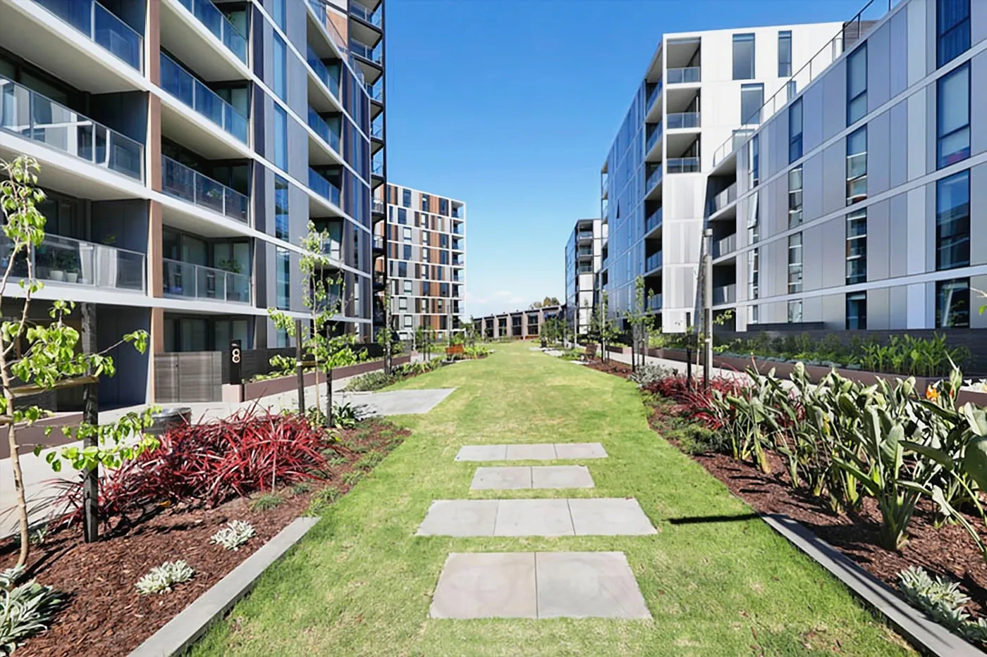 Landscaped garden pathway in the grounds of a Westprecinct serviced residence in Armadale