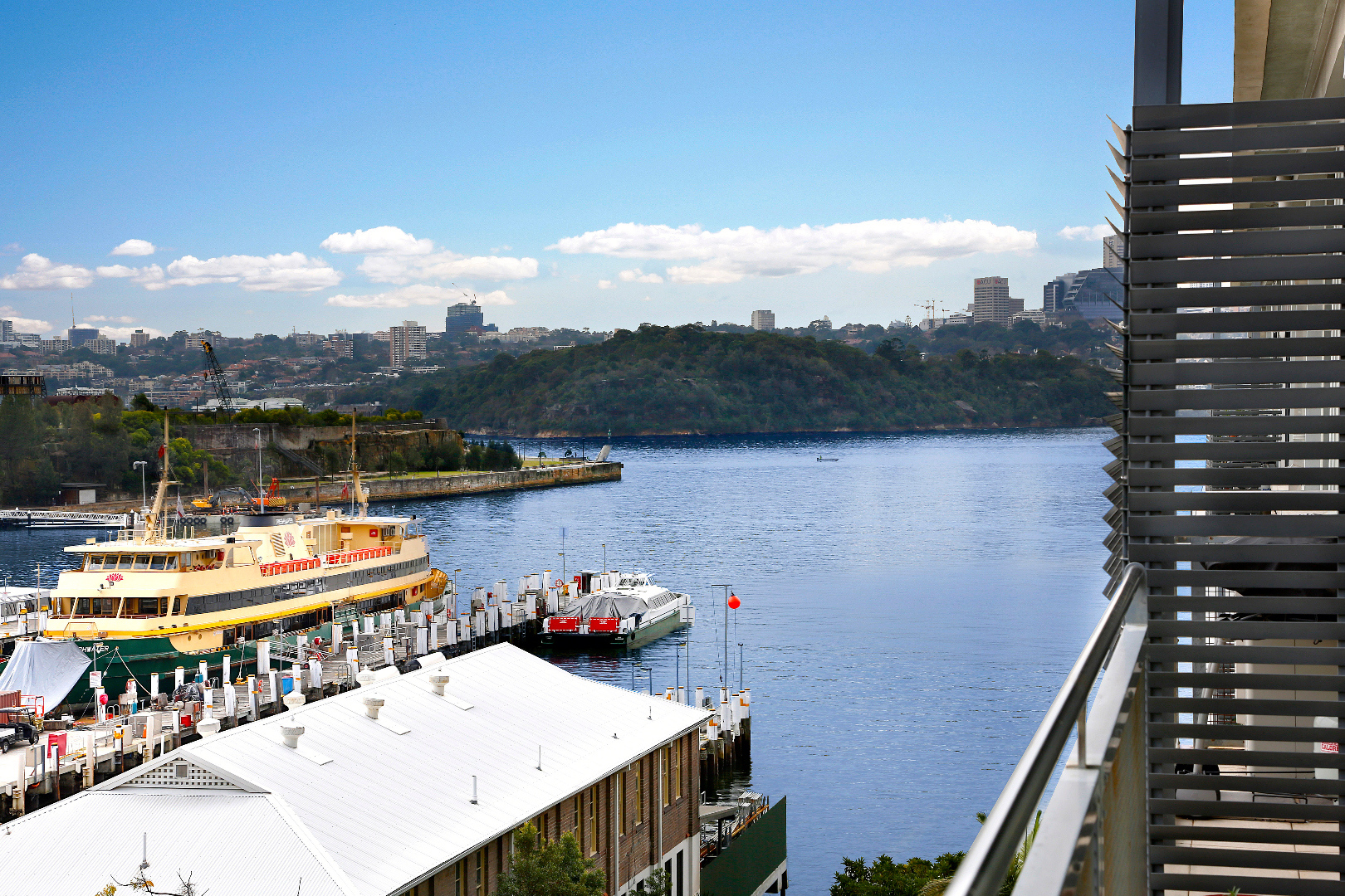 Balcony with water views at the Balmain residence