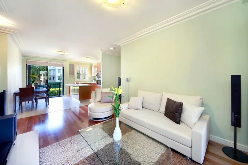 Open-plan furnished living area in the Balmain residence