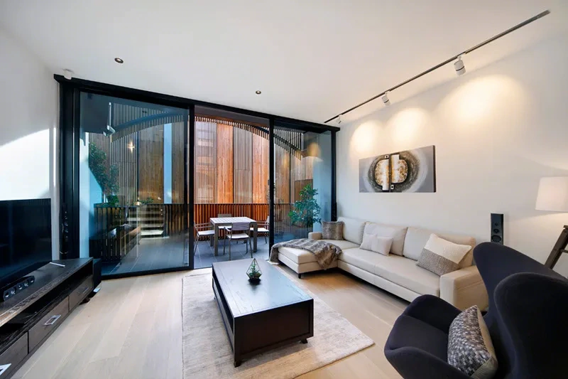 Open-plan living area with refined finishes