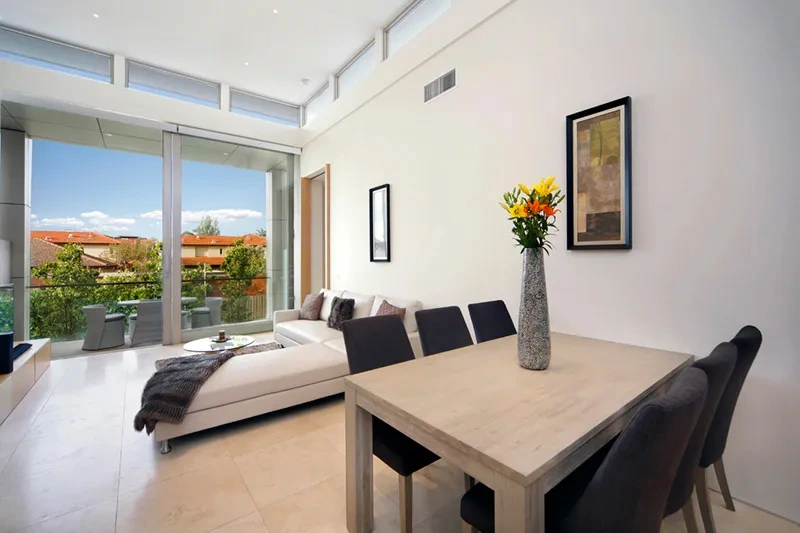 Dining and living area in the Brighton penthouse