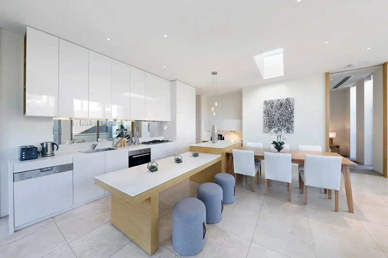Kitchen and dining in the Brighton corner penthouse