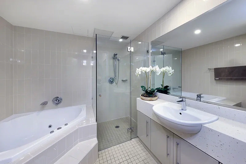 Stylish furnished bathroom in the Rozelle waterfront residence