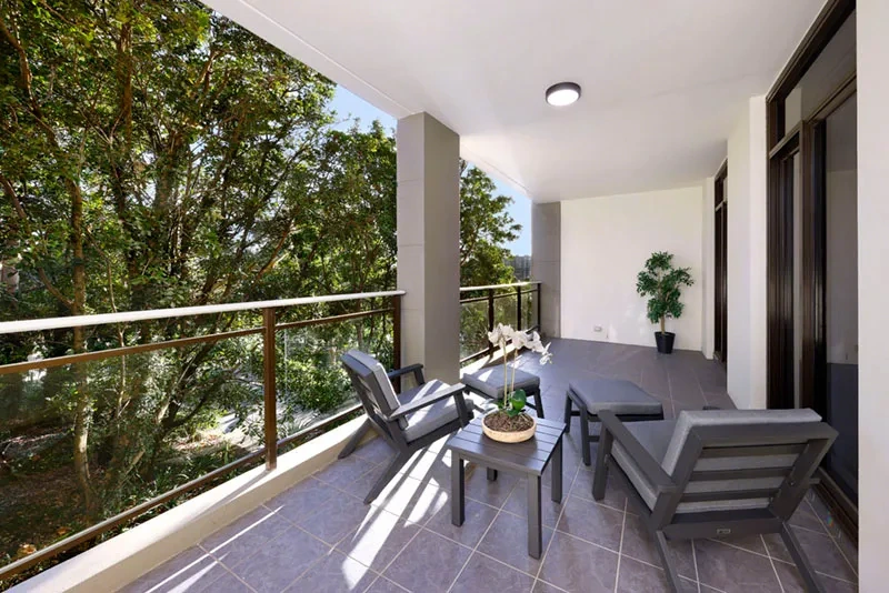 Leafy terrace off the bedroom in the Rozelle residence