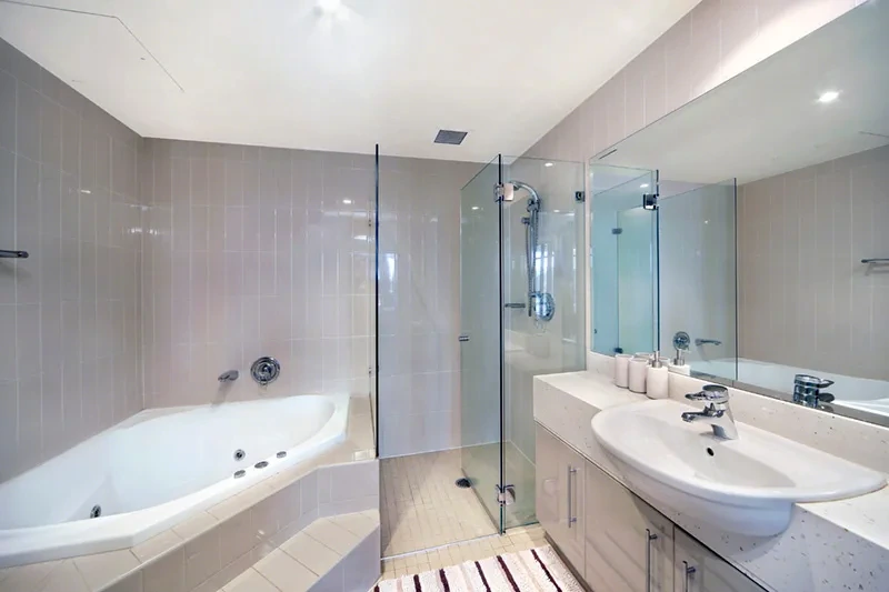 Stylish furnished bathroom in the Rozelle waterfront residence
