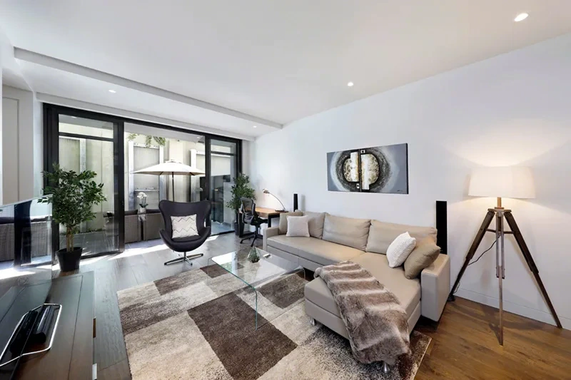 Elegant open-plan living area in the Toorak residence