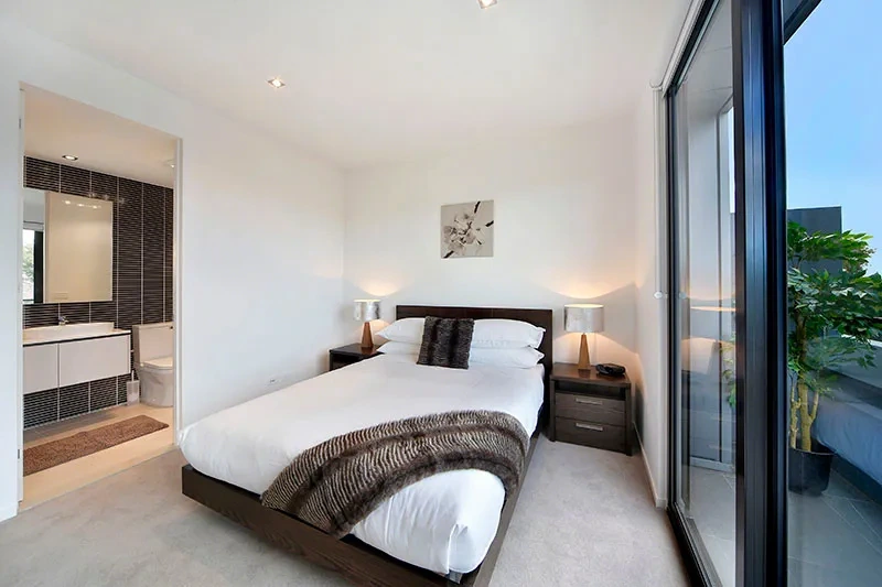 Furnished master bedroom in the Toorak penthouse
